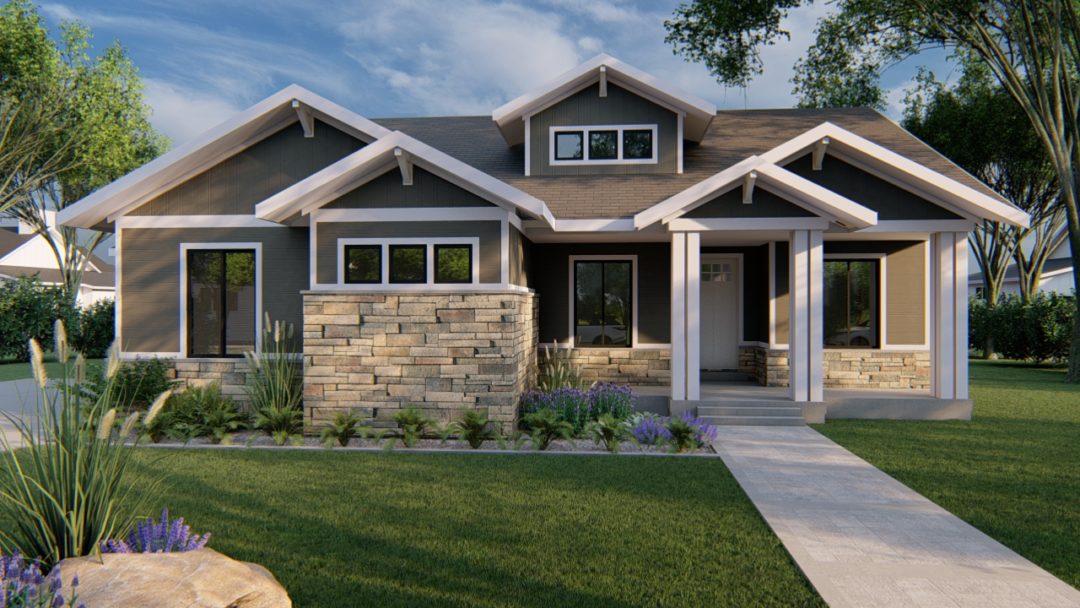 kirkland craftsman house plan 3d rendering