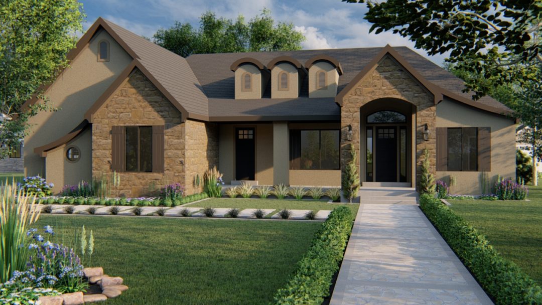 winchester french country house plan 3d rendering