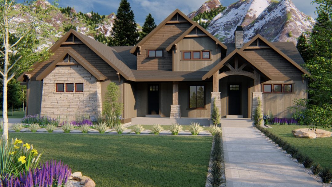 winchester mt. rustic house plan 3d rendering